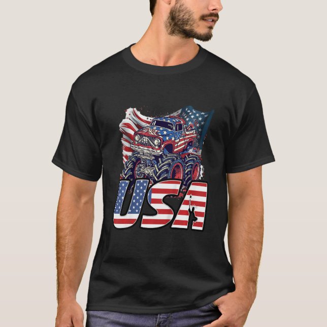 Camiseta Kids Kid Monster Truck Toddler Boys American Flag  (Anverso)