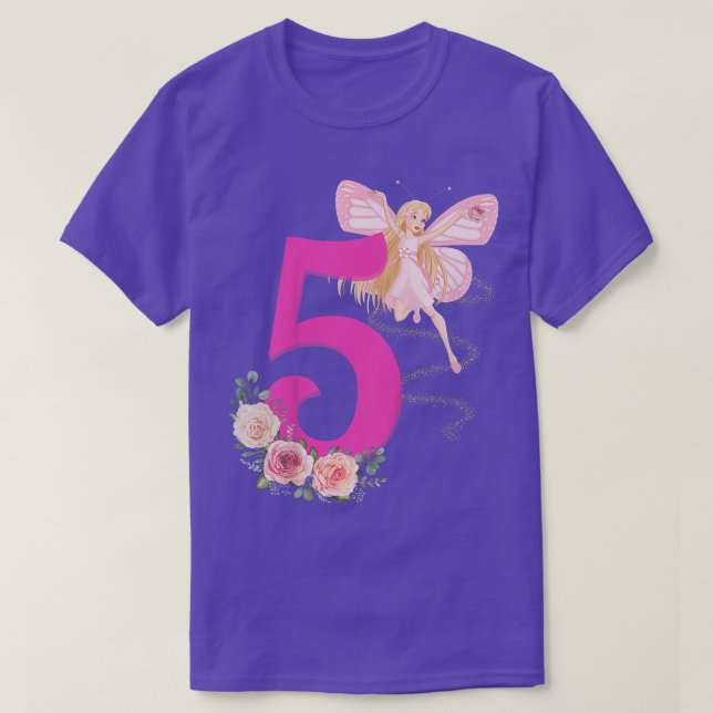 Camiseta Kids Kids Fairy Birthday Party 5 years Theme Roses (Diseño del anverso)