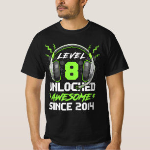 Camiseta Kids Level 8 Unlocked Awesome Since 2014 8th Birth