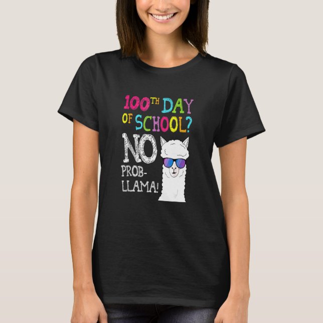 Camiseta Kids Llama Shirt Gifts 100th Day Of School No Prob (Anverso)
