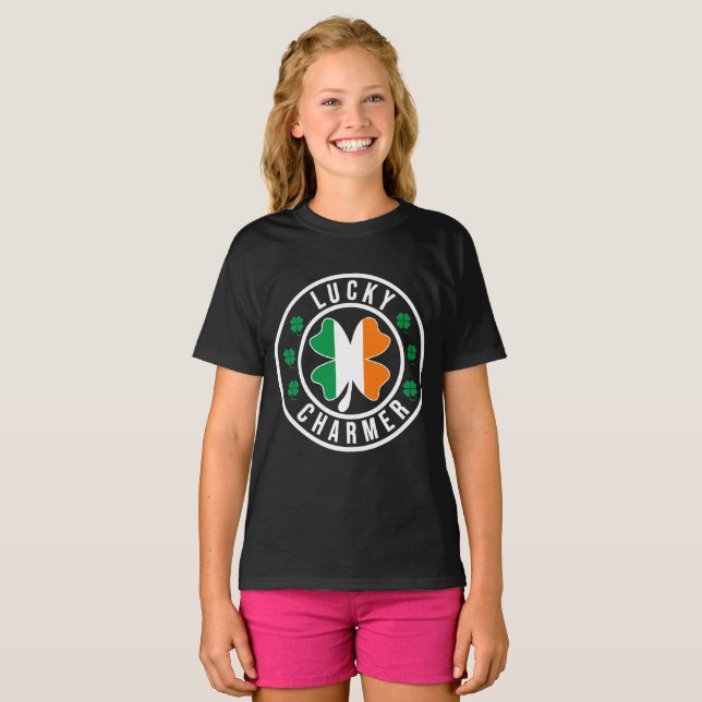 Camiseta Kids Lucky Charmer Irish Flag Shamrock (Anverso completo)