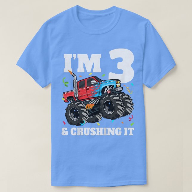 Camiseta Kids Monster Truck 3rd Birthday Boy 3 Three Year O (Diseño del anverso)
