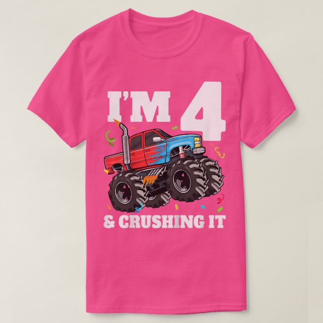 Camiseta Kids Monster Truck 4th Birthday Boy 4 Four Year Ol (Diseño del anverso)