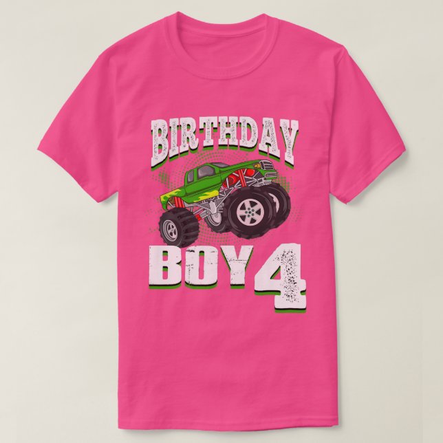 Camiseta Kids Monster Truck Birthday Boy Is 4 Kids 4th Birt (Diseño del anverso)