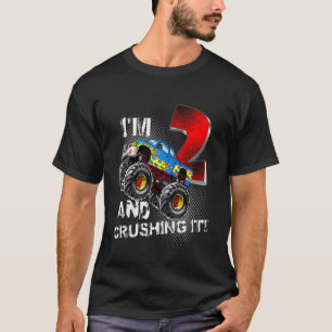 Camiseta Kids Monster Truck Birthday I'm 2 and Crushing It