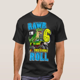 Camiseta Kids Monster Truck Birthday Shirt For Boys T-Rex 6