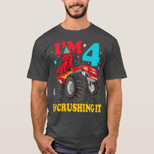 Camiseta Kids Monster Truck Dinosaur 4th Birthday Boy 4 Fou