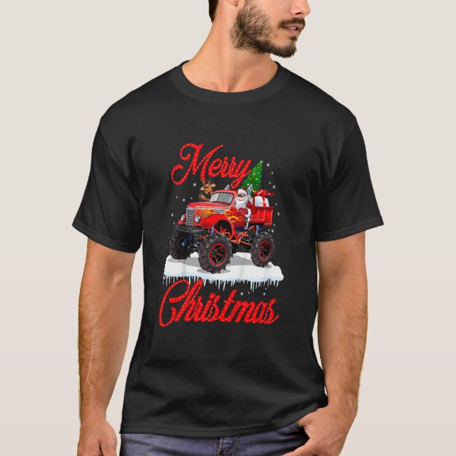 Camiseta Kids Monster Truck Lights Xmas Tree Santa Monster  (Anverso)