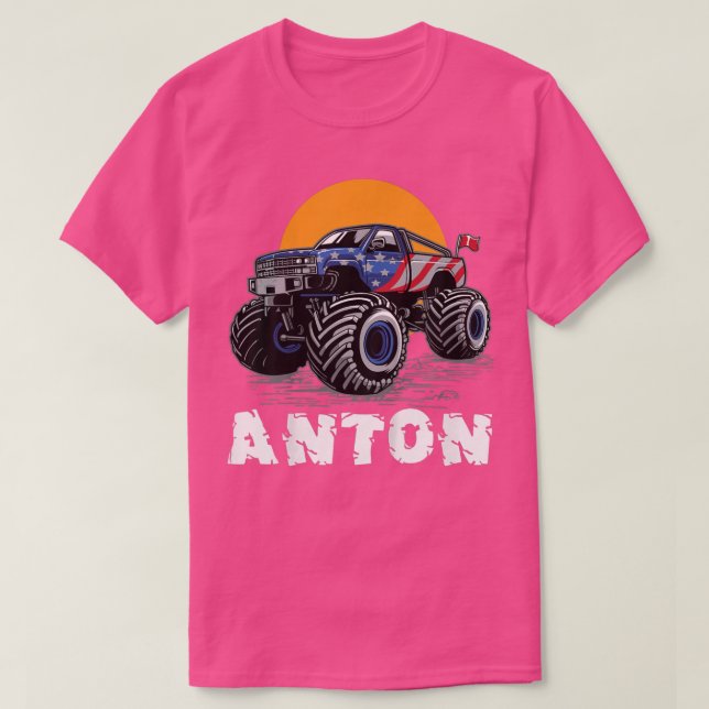 Camiseta Kids Monster Truck Name Anton Car Gift  (Diseño del anverso)