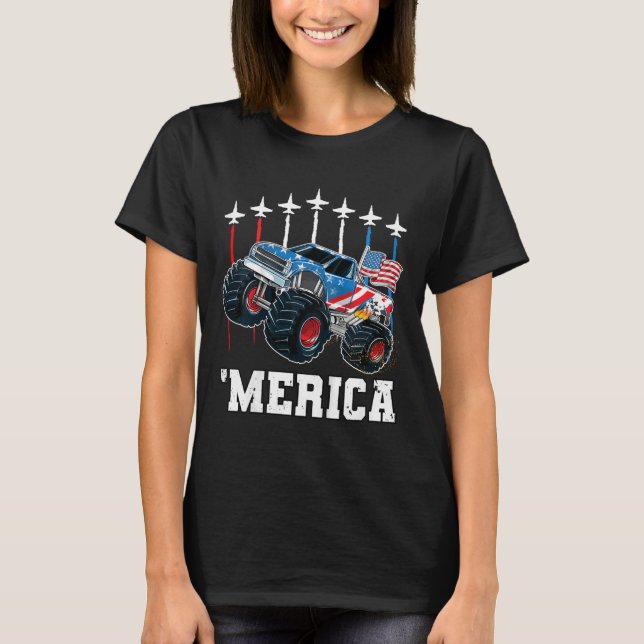 Camiseta Kids Monster Truck Usa Flag Patriotic Toddlers Boy (Anverso)
