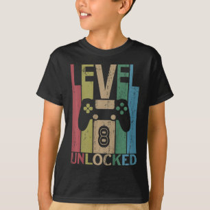 Camiseta Kids Nivel 8 Desbloqueado Videojugador Cu