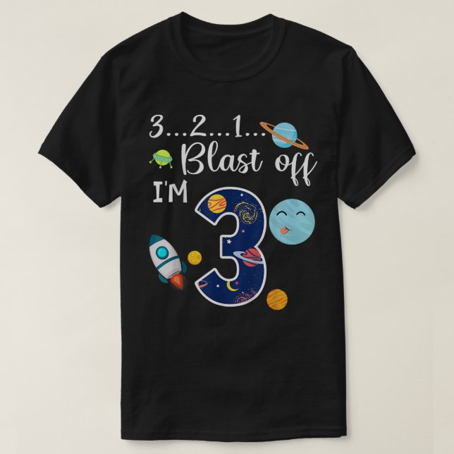 Camiseta Kids Outer Space Blast Off 3 Year Old 3rd Birthday (Diseño del anverso)