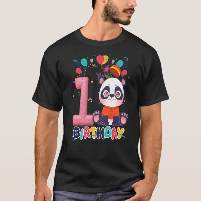 Camiseta Kids Panda Fiesta de Cumpleaños Niño de 1 año de e (Anverso)