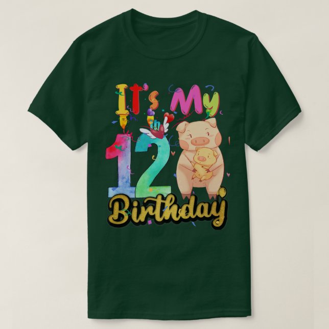 Camiseta Kids Pig 12th Birthday 12 Years Old Pig Birthday P (Diseño del anverso)