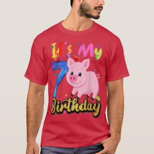 Camiseta Kids Pig 7th Birthday 7 Years Old Pig Birthday 381