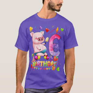 Camiseta Kids Pig Birday Party 6 Años Sexto Cerdo Bir