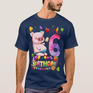 Camiseta Kids Pig Birday Party 6 Años Sexto Cerdo Bir