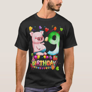 Camiseta Kids Pig Birthday Party 9 Year Old Boy 9th Pig Bir