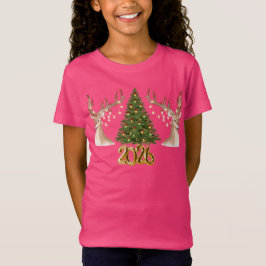 Camiseta Kids Pink 2026 Reindeer Christmas T-Shirt