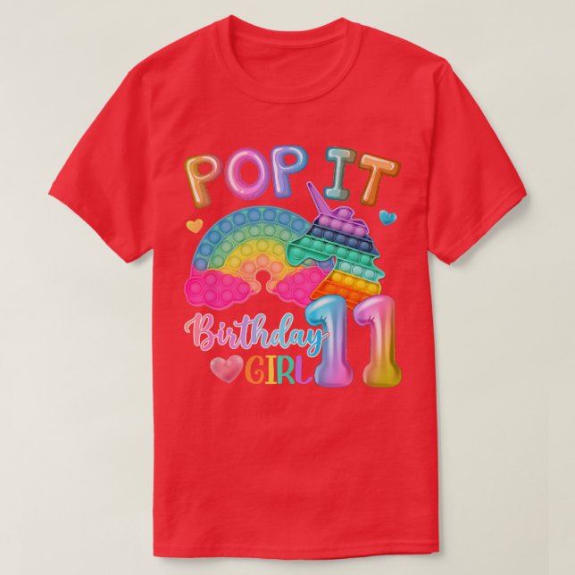 Camiseta Kids Pop It Birthday Girl 11 for 11yr Old Girl Uni (Diseño del anverso)