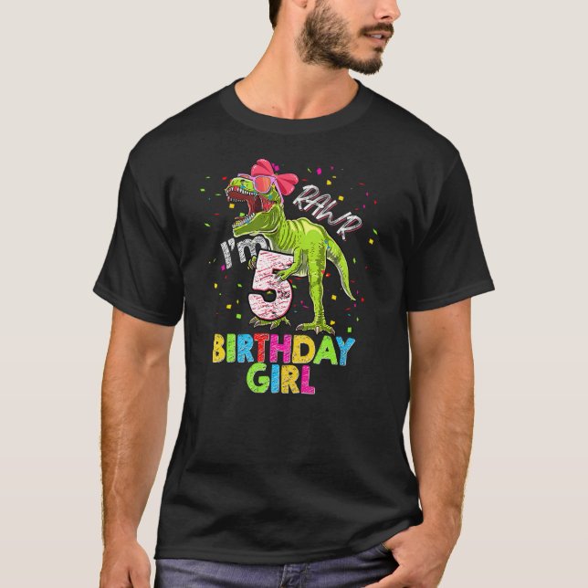 Camiseta Kids Rawr I'm 5 5th Birthday T Rex Dinosaur Party  (Anverso)