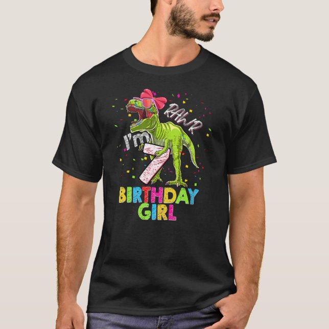 Camiseta Kids Rawr I'm 7 7th Birthday T Rex Dinosaur Party  (Anverso)
