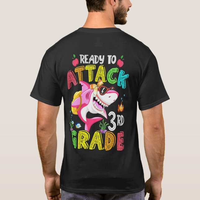 Camiseta Kids Ready To Attack 3rd Grade Shark Backpack Back (Reverso)