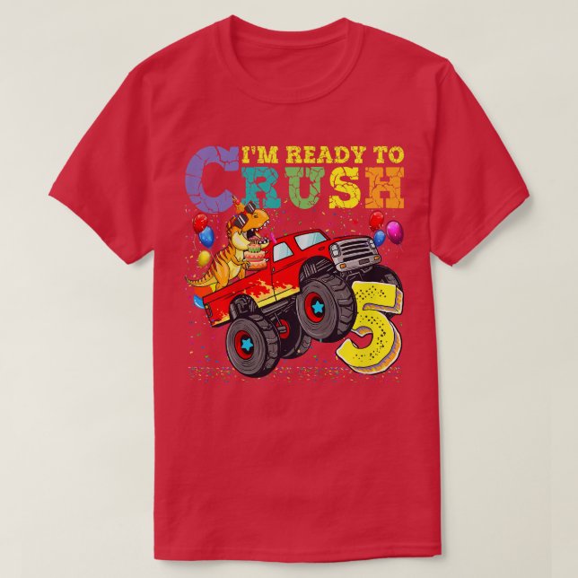 Camiseta Kids Ready To Crush 5 Dinosaur Monster Truck 5th B (Diseño del anverso)