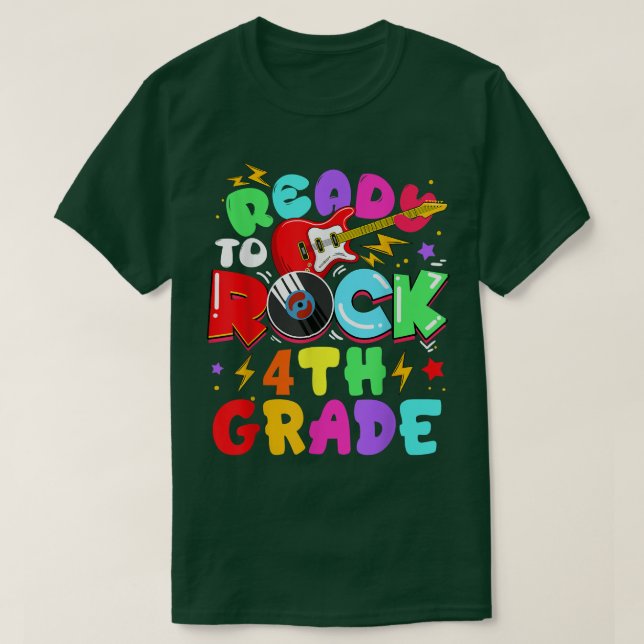 Camiseta Kids Ready To Rock 4th Grade Guitar Back To School (Diseño del anverso)