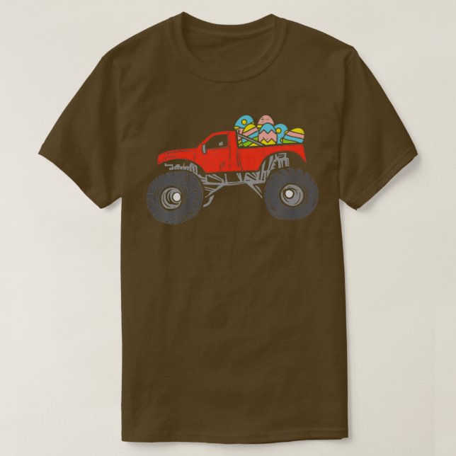 Camiseta Kids Red Monster Truck Eggs Easter Egg Hunting Boy (Diseño del anverso)