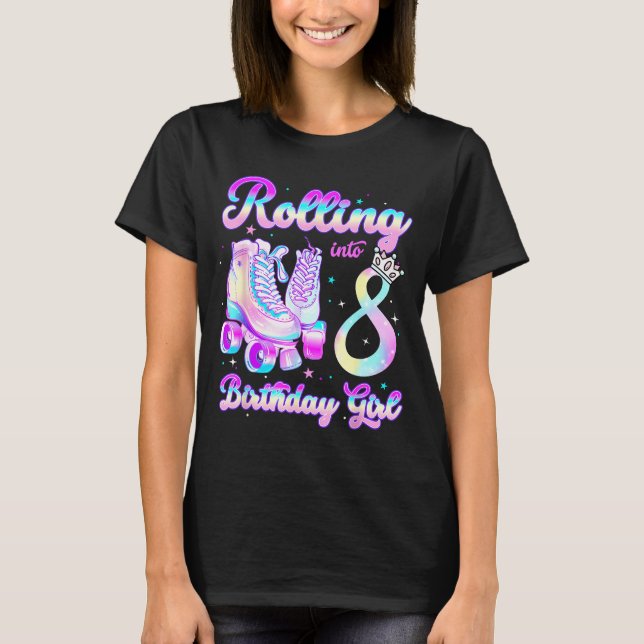 Camiseta Kids Rolling Into 8 Roller Skating 8th Birthday Gi (Anverso)