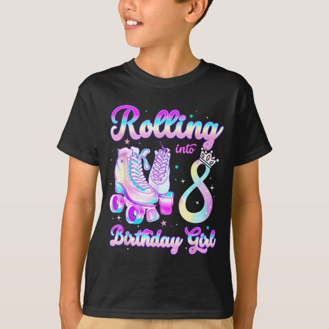 Camiseta Kids Rolling Into 8 Roller Skating 8th Birthday Gi (Anverso)