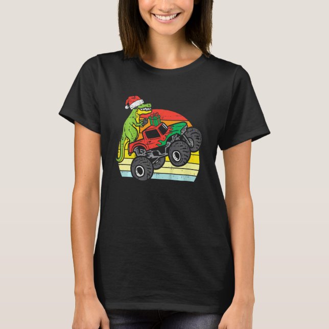 Camiseta Kids Santa Monster Truck Dino Xmas Toddler Boys Ch (Anverso)