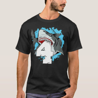 Camiseta Kids Shark 4th Birthday Boy 4 Four Shark Theme Par
