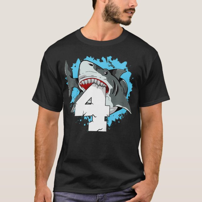 Camiseta Kids Shark 4th Birthday Boy 4 Four Shark Theme Par (Anverso)