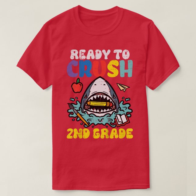 Camiseta Kids Shark Ready To Crush 2nd Grade Second First D (Diseño del anverso)