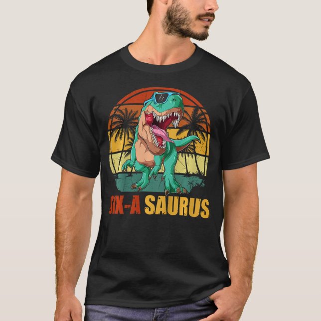 Camiseta Kids Six Saurus 6th Birthday Boys T-Rex Dinosaur 6 (Anverso)