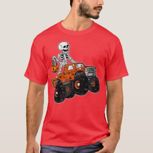 Camiseta Kids Skeleton Riding Monster Truck Lazy Halloween 