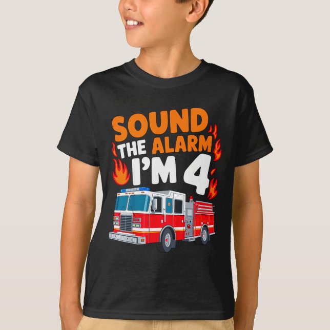 Camiseta Kids Sound The Alarm I'm 4 Years Old 4th Birthday  (Anverso)