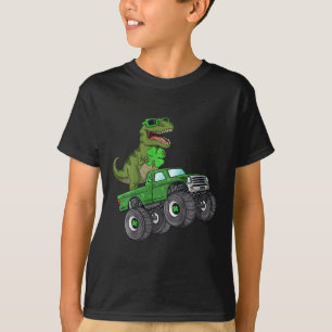 Camiseta Kids St Patricks Day T Rex Riding Monster Truck To