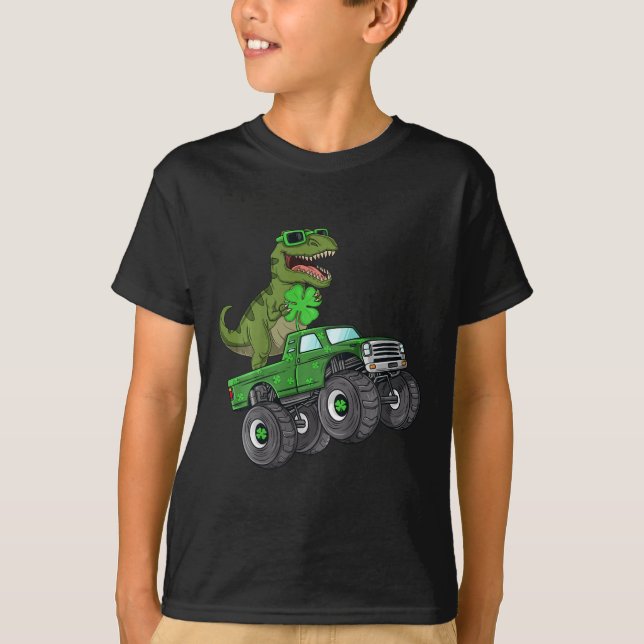 Camiseta Kids St Patricks Day T Rex Riding Monster Truck To (Anverso)