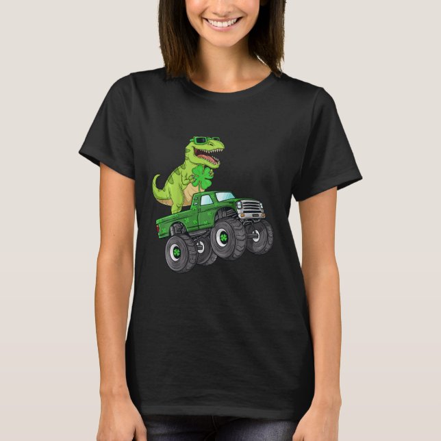 Camiseta Kids St Patricks Day T Rex Rister Monster Truck Di (Anverso)