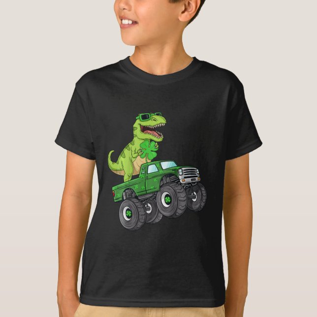 Camiseta Kids St Patricks Day T Rex Rister Monster Truck Di (Anverso)