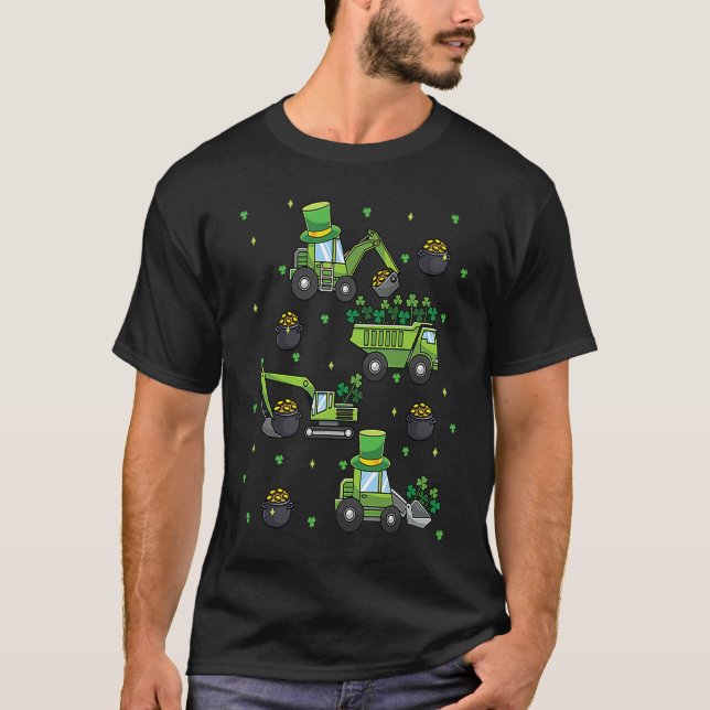 Camiseta Kids St Patricks Day Trucks Construction Excavator (Anverso)