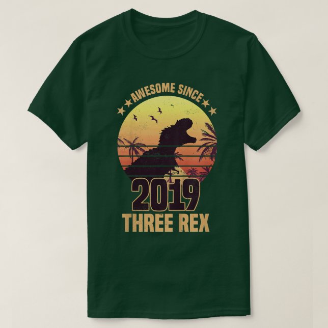 Camiseta Kids Three Re 3rd Birthday Dinosaur 3 year old  (Diseño del anverso)