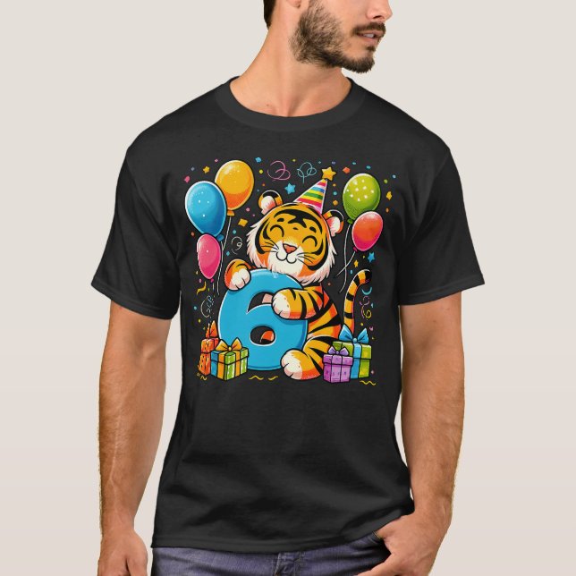 Camiseta Kids Tiger Theme sixth Bday Party 6th Tiger Birthd (Anverso)