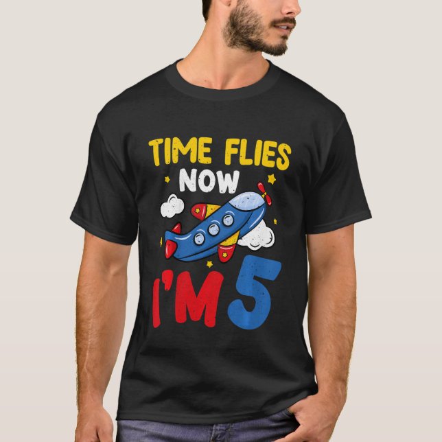 Camiseta Kids Time vuela Ahora: 5 Años, 5 Años, Avión Dic (Anverso)
