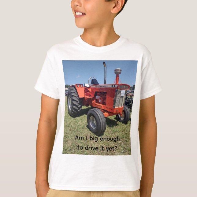Camiseta Kids' tractor T-shirt, "Am I big enough to drive" (Anverso)