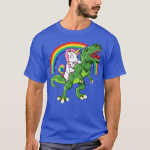 Camiseta Kids Unicorn Riding Dinosaur Rainbow Dino TREX Boy
