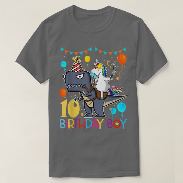 Camiseta Kids Unicorn Riding Dinosaur Shirt 10 Years Old Bi (Diseño del anverso)